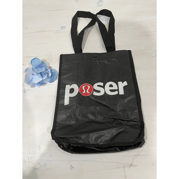 Lululemon Poser Tote Bag Reusable Shopping Bag Black Logo - Picture 1 of 7